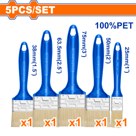5 Pcs Water-Based Paint Brush Set with Plastic Handle – Assorted Sizes 1" to 3" – Made with 100% PET Bristles – Ideal for Smooth Water-Based Paint Application