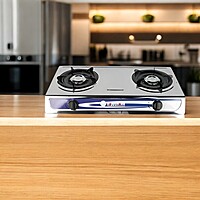 Happy Home HH2 Stainless Steel Double Burner Gas Stove – Durable & Portable 2-Burner Tabletop Gas Cooker for Home, Kitchen, Camping, and Outdoor Cooking