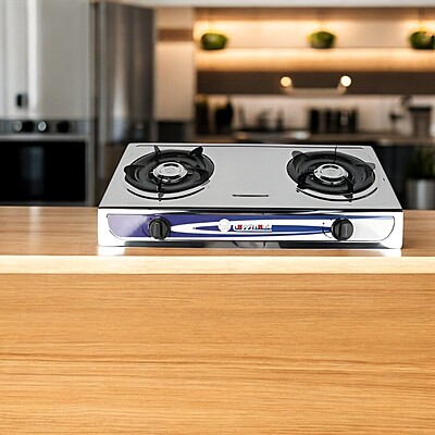 Happy Home HH2 Stainless Steel Double Burner Gas Stove – Durable & Portable 2-Burner Tabletop Gas Cooker for Home, Kitchen, Camping, and Outdoor Cooking