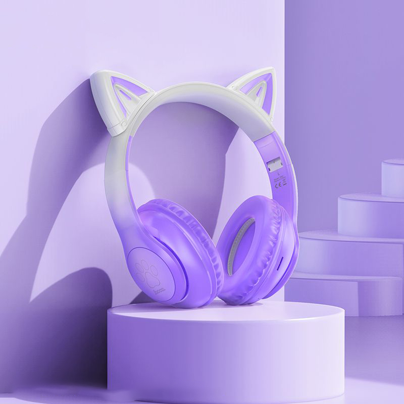 Hoco W42 Cat Ears Wireless & Wired Headphones – Stylish Over-Ear Headset with LED Light-Up Cat Ear Design, Bluetooth 5.3 + Wired Dual Mode, 40mm Speaker Unit