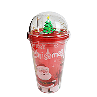 Christmas Water Tumbler 480ml Plastic SANTA saying MERRY CHRISTMAS Glitter Double Walled Cup 3d Tree On Top Christmas Water Tumbler 480ml Plastic SANTA saying MERRY CHRISTMAS Glitter Double Walled Cup 3d Tree On Top