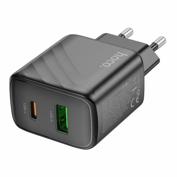 Hoco CS23A Sunlight Dual-Port Fast Charger (EU Plug) – 30 W USB-C Power Delivery + 18 W USB-A QC 3.0, Smart PPS Support, Universal 100-240 V Input