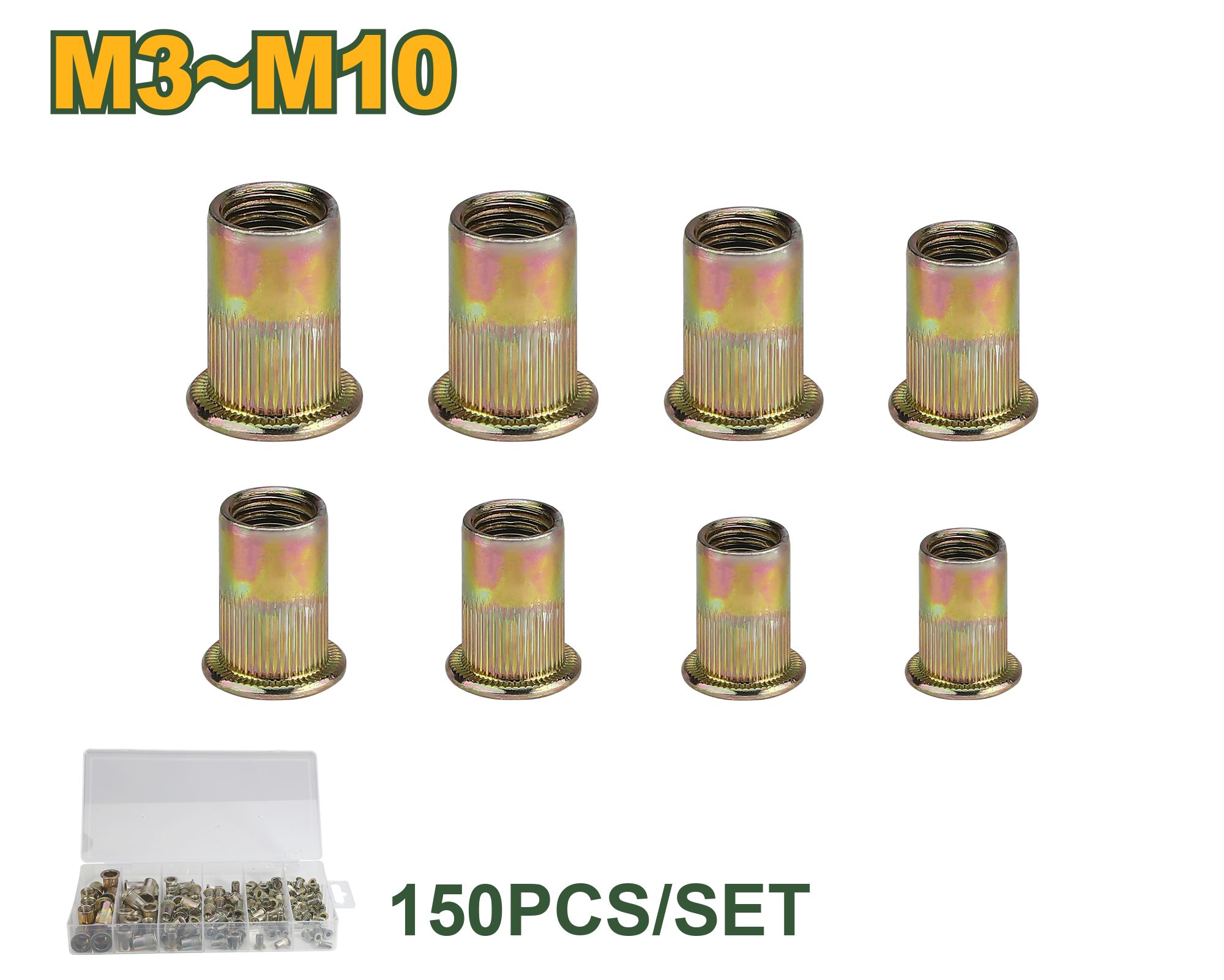 JADEVER Threaded Rivet Set – 10 x 20 mm, 150 Pieces, High-Quality Carbon Steel with Zinc Coating for Construction, Repair, and DIY Projects (Model: JDRE3B12)
