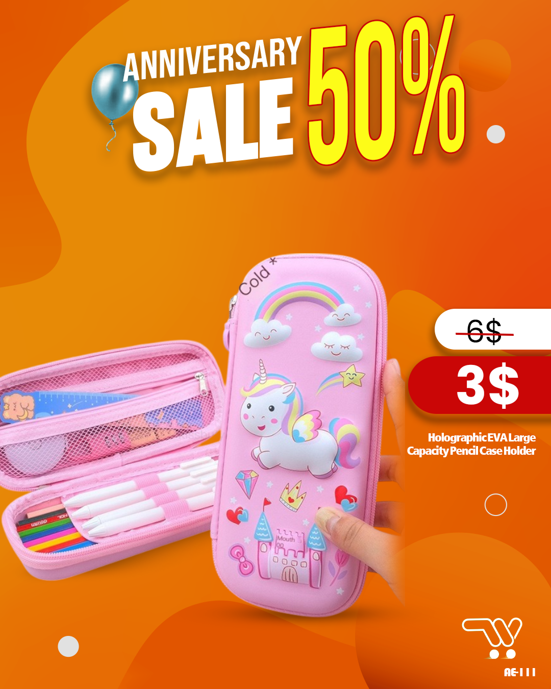 Holographic EVA Large Capacity Pencil Case Holder – Durable & Stylish Pencil Box with Cute Cartoon Designs