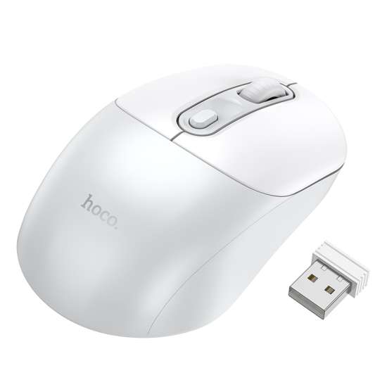 Hoco GM28 Wireless Business Mouse 2.4G – Sleek Ergonomic Design in White, 800–1600 DPI Adjustable Sensitivity, 4 Responsive Buttons, Durable MX8650 Chip, ABS + Silicone Build, Lightweight 59g Body