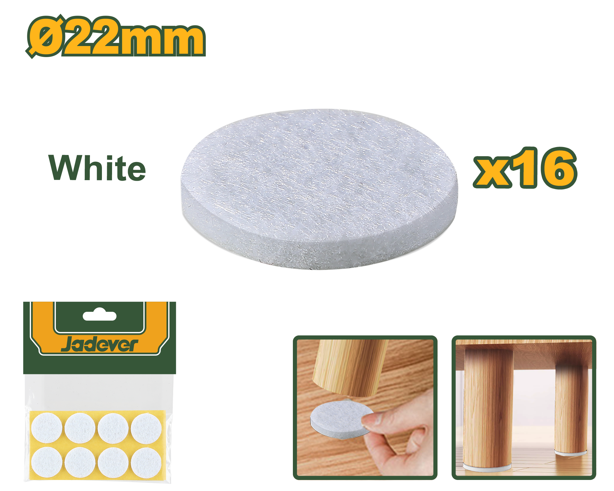 JADEVER 16pcs White Self-Adhesive Pads – Ø22mm Diameter, 3mm Thick, Furniture and Device Protection JADEVER 16pcs White Self-Adhesive Pads – Ø22mm Diameter, 3mm Thick, Furniture and Device Protection