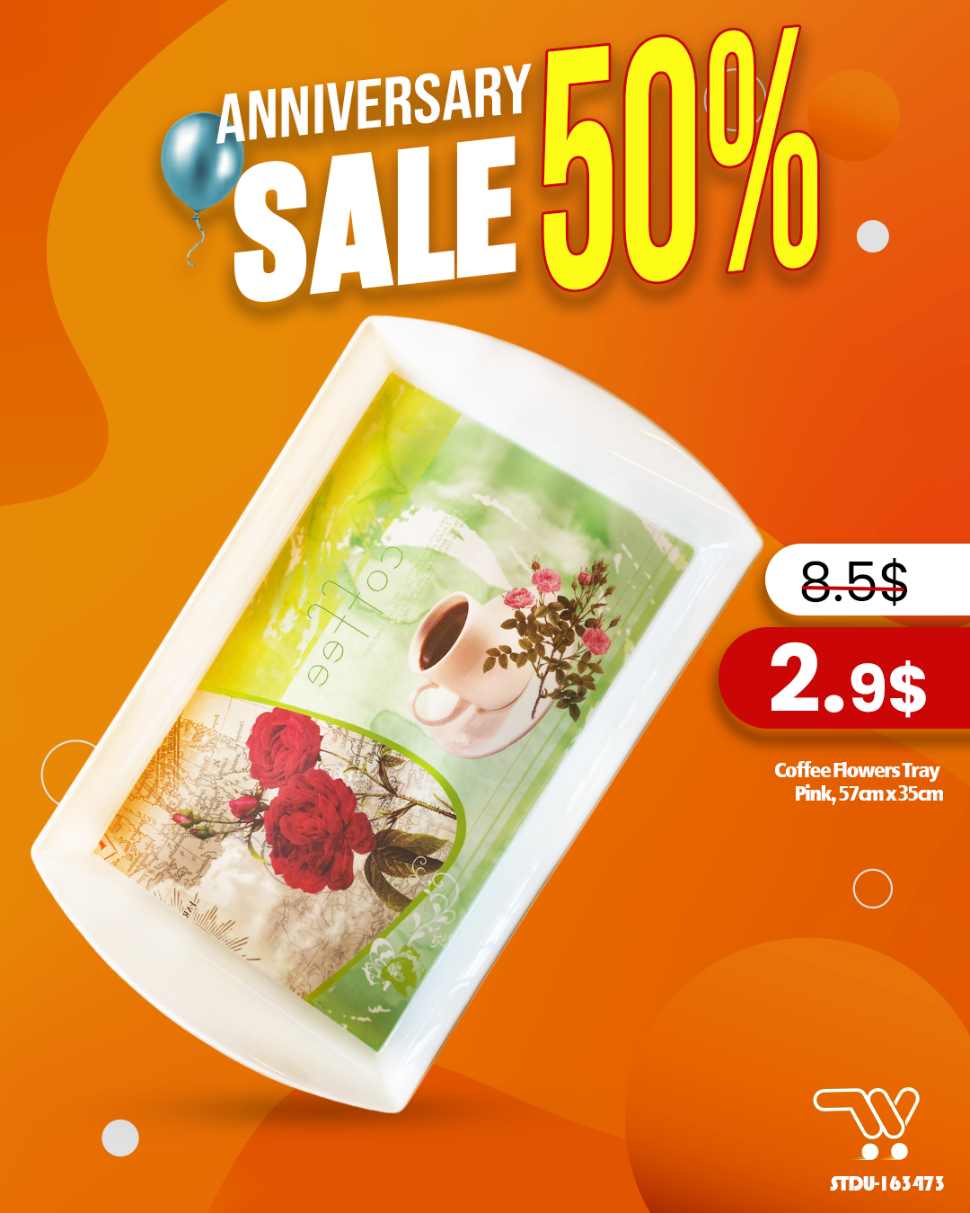 Coffee Flowers Tray – Green, 57cm x 35cm – Stylish and Durable Serving Tray with Elegant Floral Design, Perfect for Serving