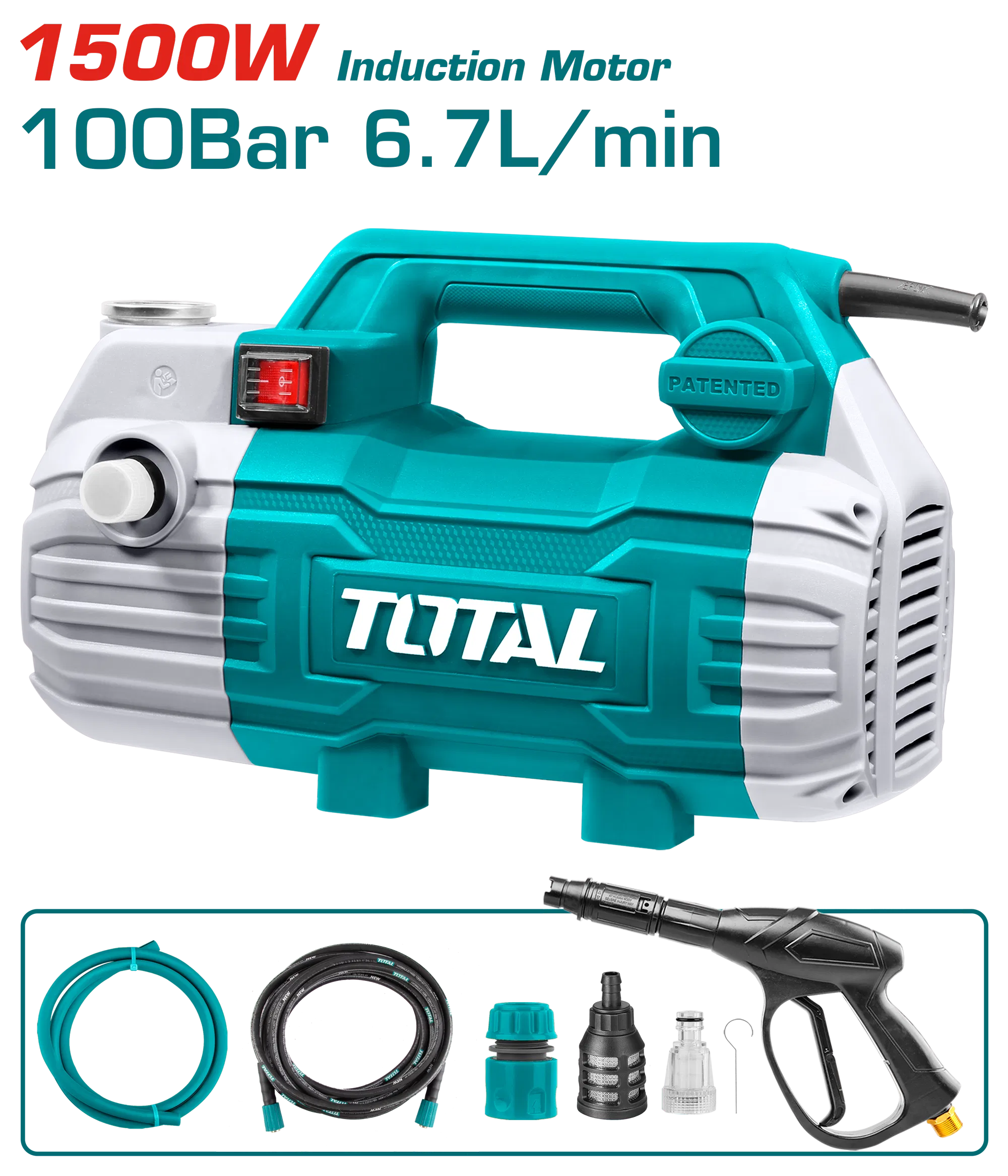 TGT11236 1500 W High‑Pressure Washer – 100 Bar / 1450 PSI, 6 L‑per‑Minute Flow, 8 m High‑Pressure Hose, Quick‑Connect System & Full Accessory Kit for Cars, Patios, Garden Furniture and More TGT11236 1500 W High‑Pressure Washer – 100 Bar / 1450 PSI, 6 L‑per‑Minute Flow, 8 m High‑Pressure Hose, Quick‑Connect System & Full Accessory Kit for Cars, Patios, Garden Furniture and More