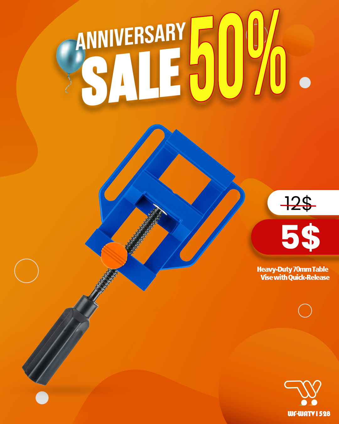 Heavy-Duty 70mm Table Vise with Quick-Release Button – Durable Aluminum Alloy Construction – Max Clamping Capacity 70mm, 30mm Jaw Depth