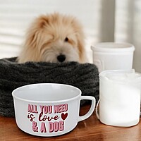 Coffee Mug Dog Bowl – "All You Need is Love & a Dog" Design, Ceramic Bowl for Pets with Fun and Heartwarming Message Coffee Mug Dog Bowl – "All You Need is Love & a Dog" Design, Ceramic Bowl for Pets with Fun and Heartwarming Message