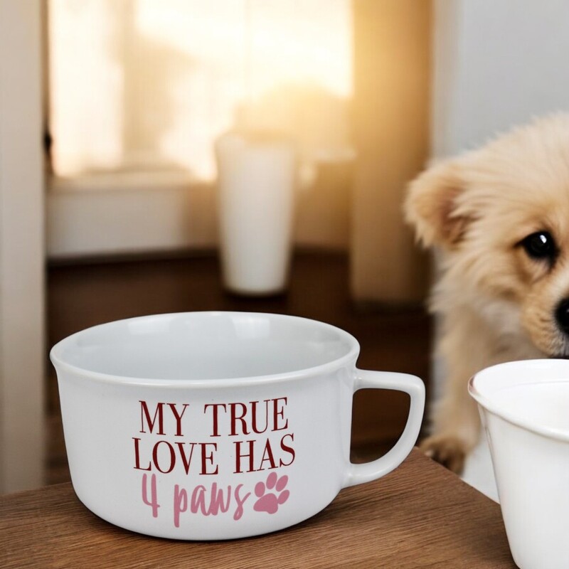 Coffee Mug Dog Bowl – "My True Love Has 4 Paws" Design, Cute Ceramic Pet Bowl for Food and Water, Perfect for Dog Lovers and a Heartfelt Addition to Your Pet’s Dining Area Coffee Mug Dog Bowl – "My True Love Has 4 Paws" Design, Cute Ceramic Pet Bowl for Food and Water, Perfect for Dog Lovers and a Heartfelt Addition to Your Pet’s Dining Area
