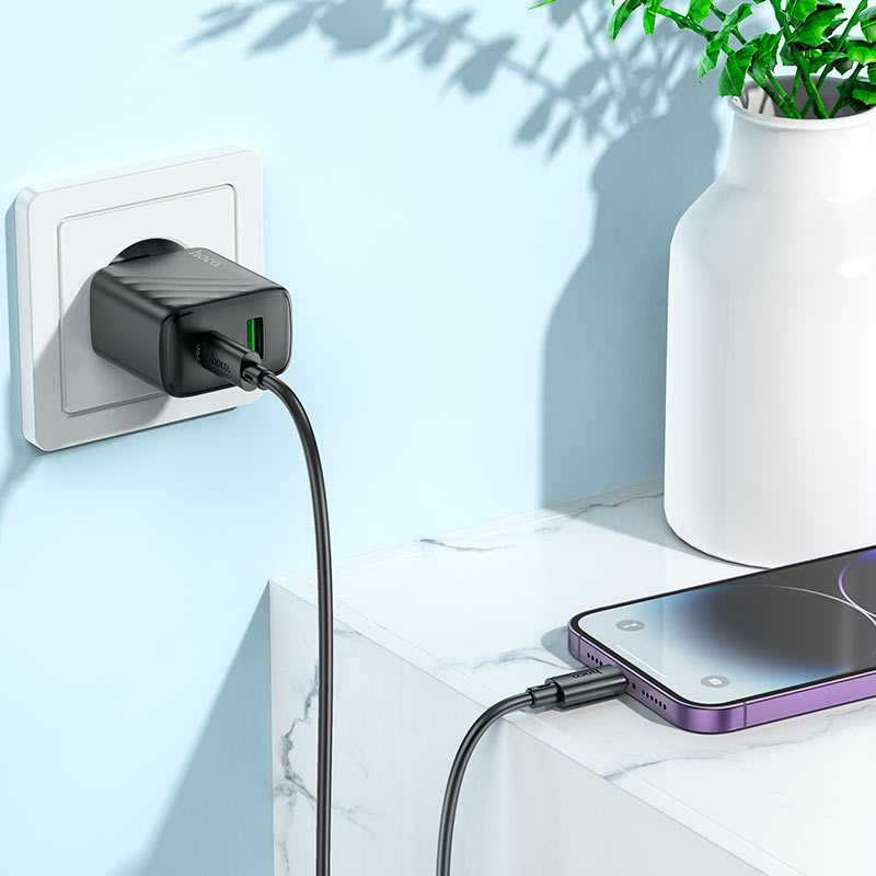 Hoco CS23A Sunlight Dual-Port Fast Charger (EU Plug) – 30 W USB-C Power Delivery + 18 W USB-A QC 3.0, Smart PPS Support, Universal 100-240 V Input