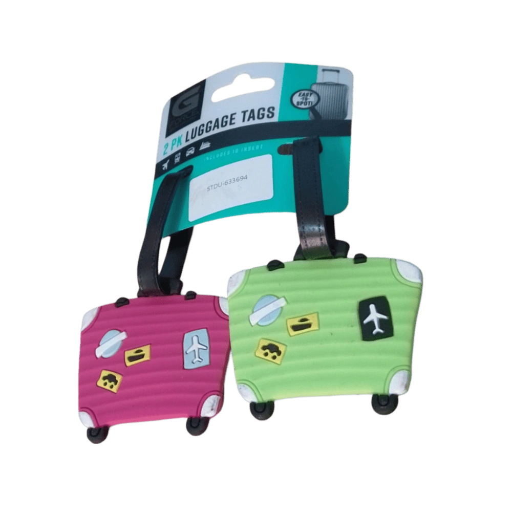 2 PK Luggage Tags - Pink & Green 10 cm x 6 cm per tag 2 PK Luggage Tags - Pink & Green 10 cm x 6 cm per tag