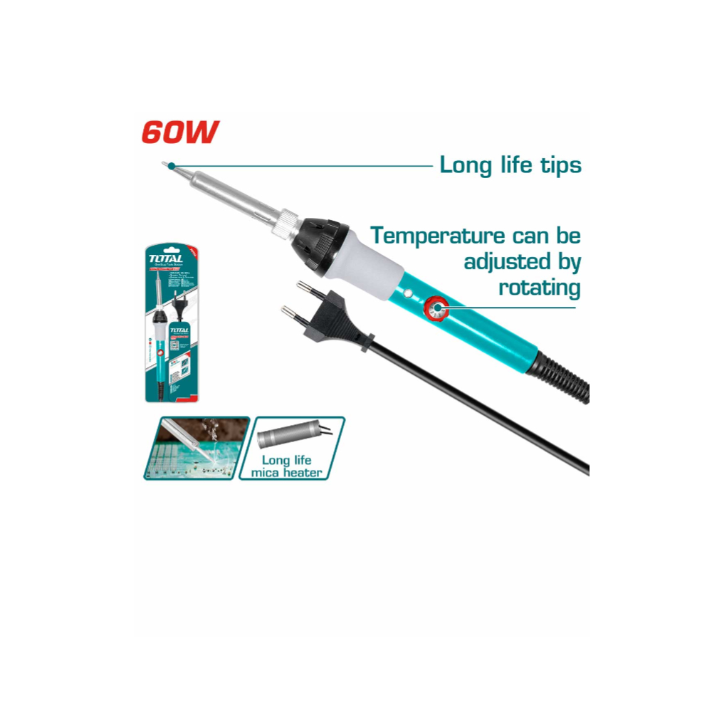 Total TET160831 Electric Soldering Iron – High-Performance 60W Soldering Tool with Adjustable Temperature Control, 200°C to 450°C Range, for Precision Electronics and DIY Projects