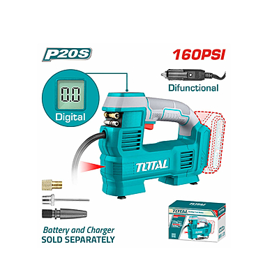 Total TACLI2012 Li-ion Cordless Auto Air Compressor with Integrated Work Light – High-Performance, Portable, and Versatile Air Pump for Quick Inflation Total TACLI2012 Li-ion Cordless Auto Air Compressor with Integrated Work Light – High-Performance, Portable, and Versatile Air Pump for Quick Inflation