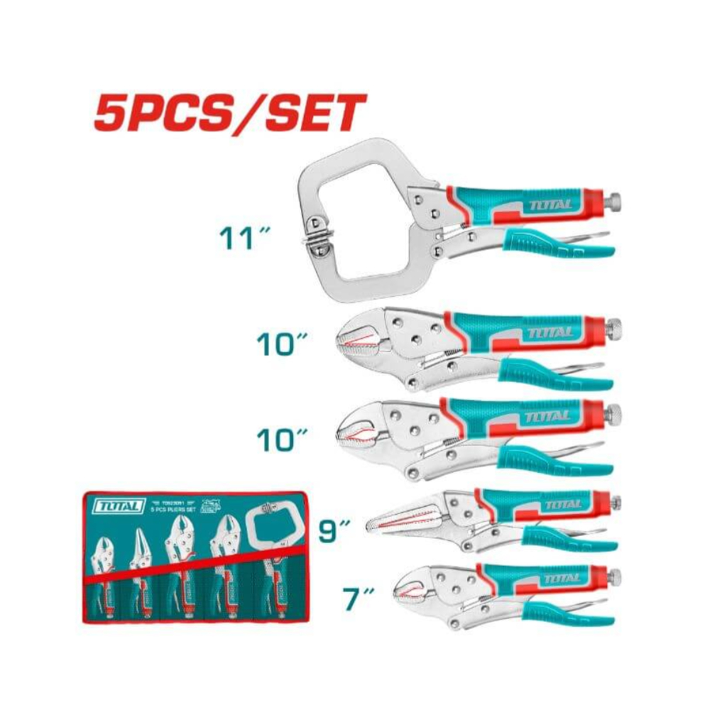 TOS23091 5-Piece Pliers Set – Heavy-Duty Locking and Straight Jaw Pliers with Canvas Bag