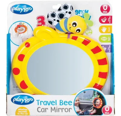 Playgro - Travel Bee Car Mirror | Adorable Baby Rear-View Mirror Toy with Hanging Plush Bee, Crinkle Wings & Reflective Mirror | Encourages Visual Stimulation & Interaction Playgro - Travel Bee Car Mirror | Adorable Baby Rear-View Mirror Toy with Hanging Plush Bee, Crinkle Wings & Reflective Mirror | Encourages Visual Stimulation & Interaction