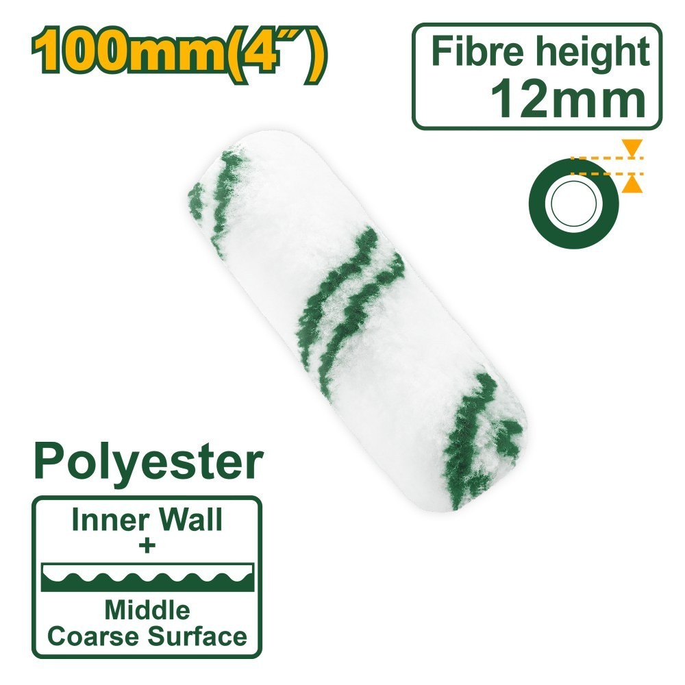 4" Polyester Paint Roller Cover – 12mm Nap for Smooth & Semi-Smooth Inner Walls