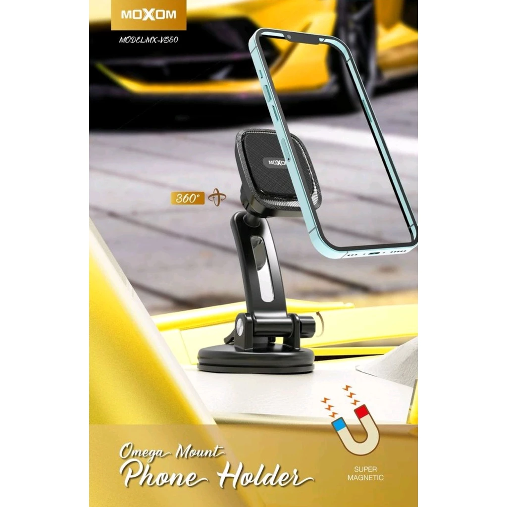 MOXOM MX-VS50 Omega Magnetic Phone Holder – Super Magnetic Suction Mount with 360° Rotation & 60° Adjustable Tilt – Strong Stability, Bendable Body, No Residue, Universal Dashboard & Desk Stand