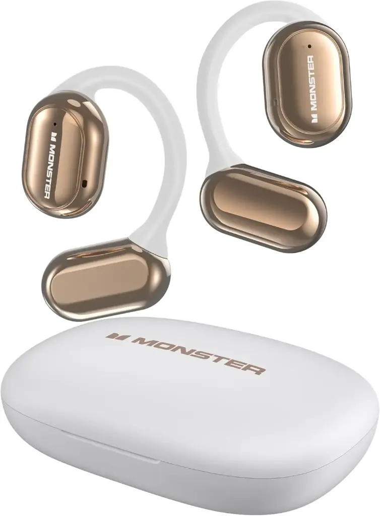 Monster Open Free AC100 White True Wireless Open-Ear Bluetooth Headphones – Bluetooth 5.3 Stable Connection | 16mm Dynamic Drivers | 50mAh Earbuds + 300mAh Charging Case