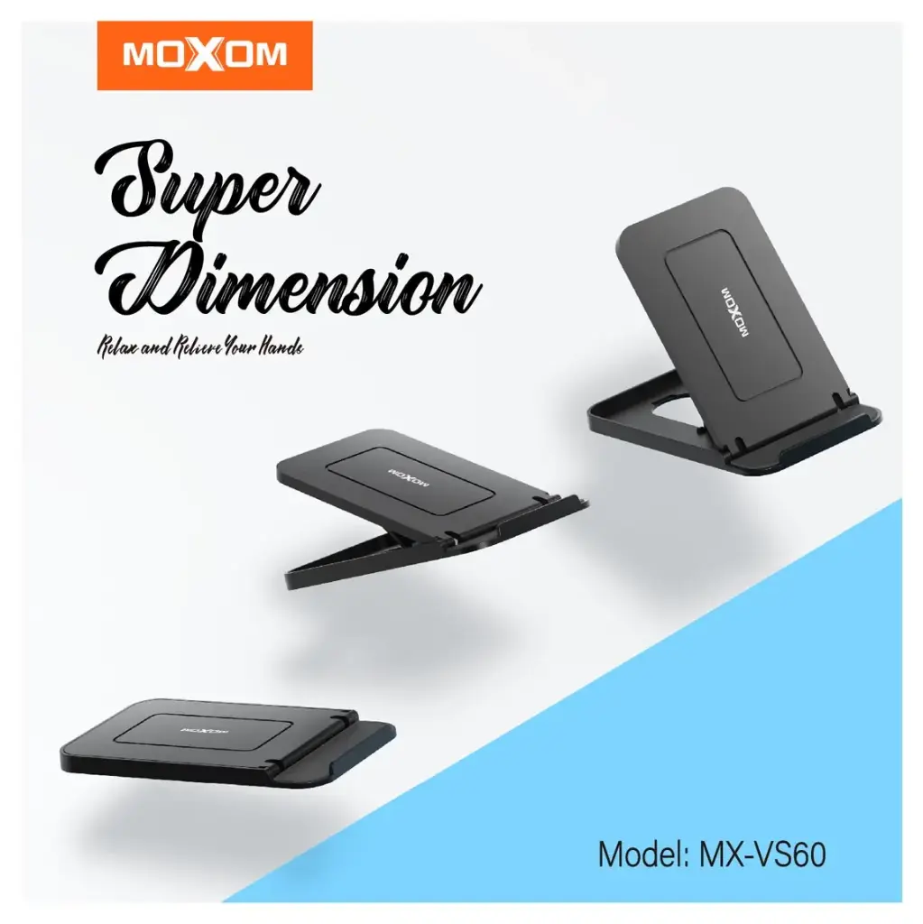 MOXOM MX-VS60 Universal Foldable Glass Holder – Portable Multi-Device Stand for Mobile Phones, iPads, and Laptops – Compact Design, Adjustable Viewing Angle, and Stable Base