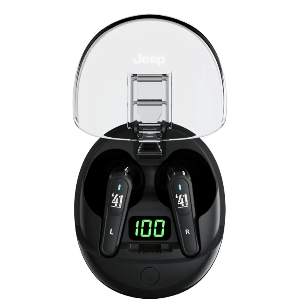 Jeep EW009 TWS True Bluetooth Wireless Earphones Stereo 296-Black – Creative ABS Design, Bilateral Stereo Sound, Comfortable Fit, 4–6 Hours Battery Life, Stylish and Portable True Wireless Earbuds