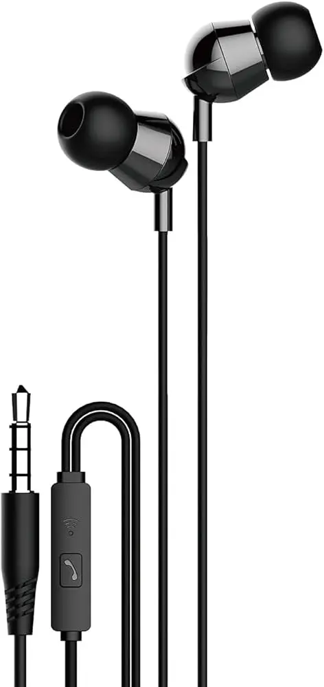 MOXOM MX‑EP18 Wired In‑Ear Earphones with Built‑In Microphone – Sleek Black & White Design, Universal 3.5 mm Jack, Clear Stereo Sound for Music & Calls, Comfortable Lightweight Fit for Smartphones