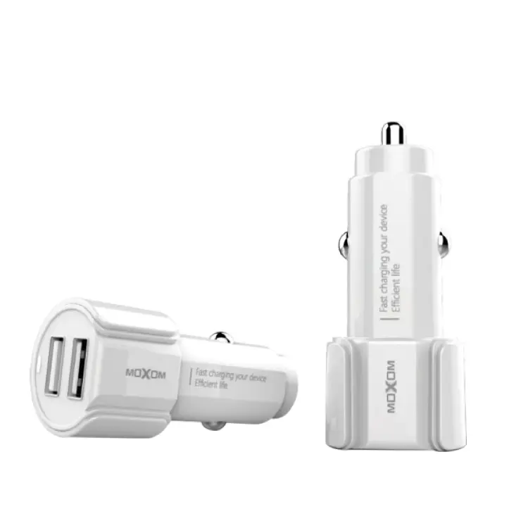 Moxom KC-15 Dual USB Car Charger 2.4A Fast Charging Dual USB Ports Overvoltage & Fire Protection LED Charging Indicator 5V DC Output Compact & Safe In-Car Power Adapter
