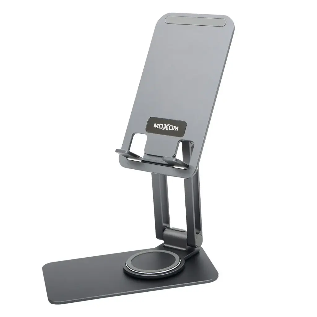 MOXOM MX-VS68 Mobile & Tablet Desk Stand – Fully Ergonomic Metal Holder with 360° Rotation for Smartphones & Devices up to 7 Inches – Adjustable Viewing Angle for Office, Home, and Study Use