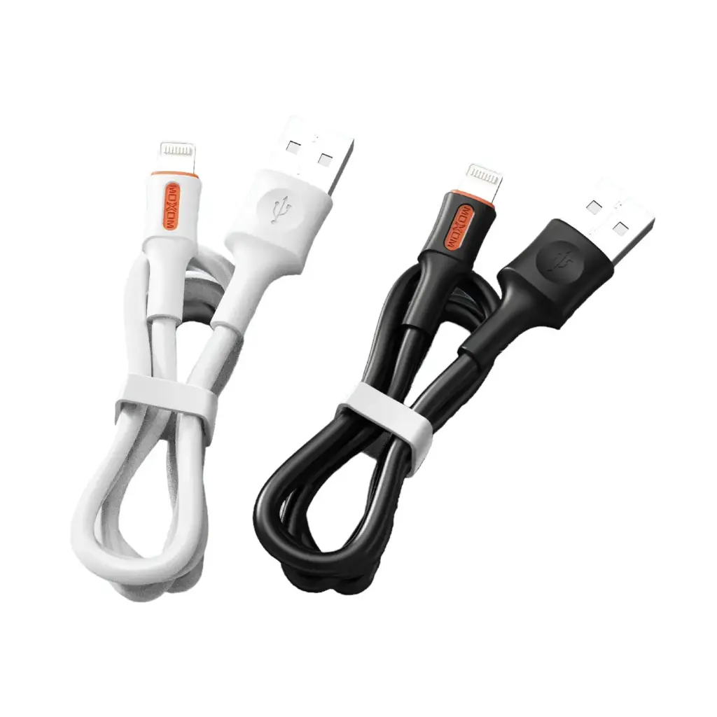 MOXOM MX-CB146 3A Fast Charging Data Cable Reinforced Fabric-Braided Cable Durable PVC Material USB-A to Device Connector High-Speed Charging & Sync Available in White or Black