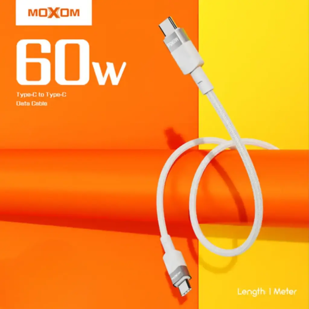 MOXOM MX-CB228 60W PD Fast Charging Data Cable Type-C to Type-C 1 Meter Length Durable PVC Outer Layer High-Speed Power Delivery & Data Sync