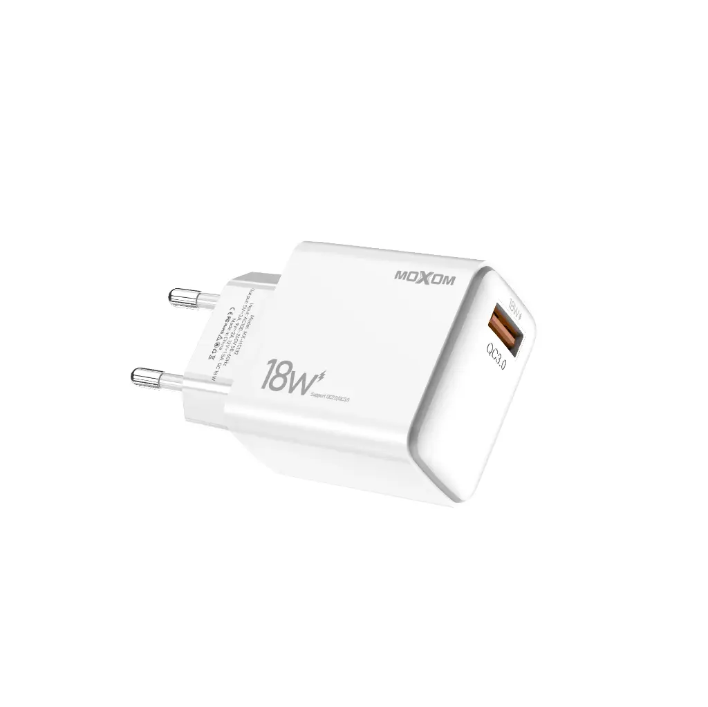 MOXOM MX-HC132 18W Home Charger with QC2.0/QC3.0 and FCP Fast Charging Technology – Universal USB Wall Adapter with 3A Output for Smartphones, Game Consoles, Earphones, and More