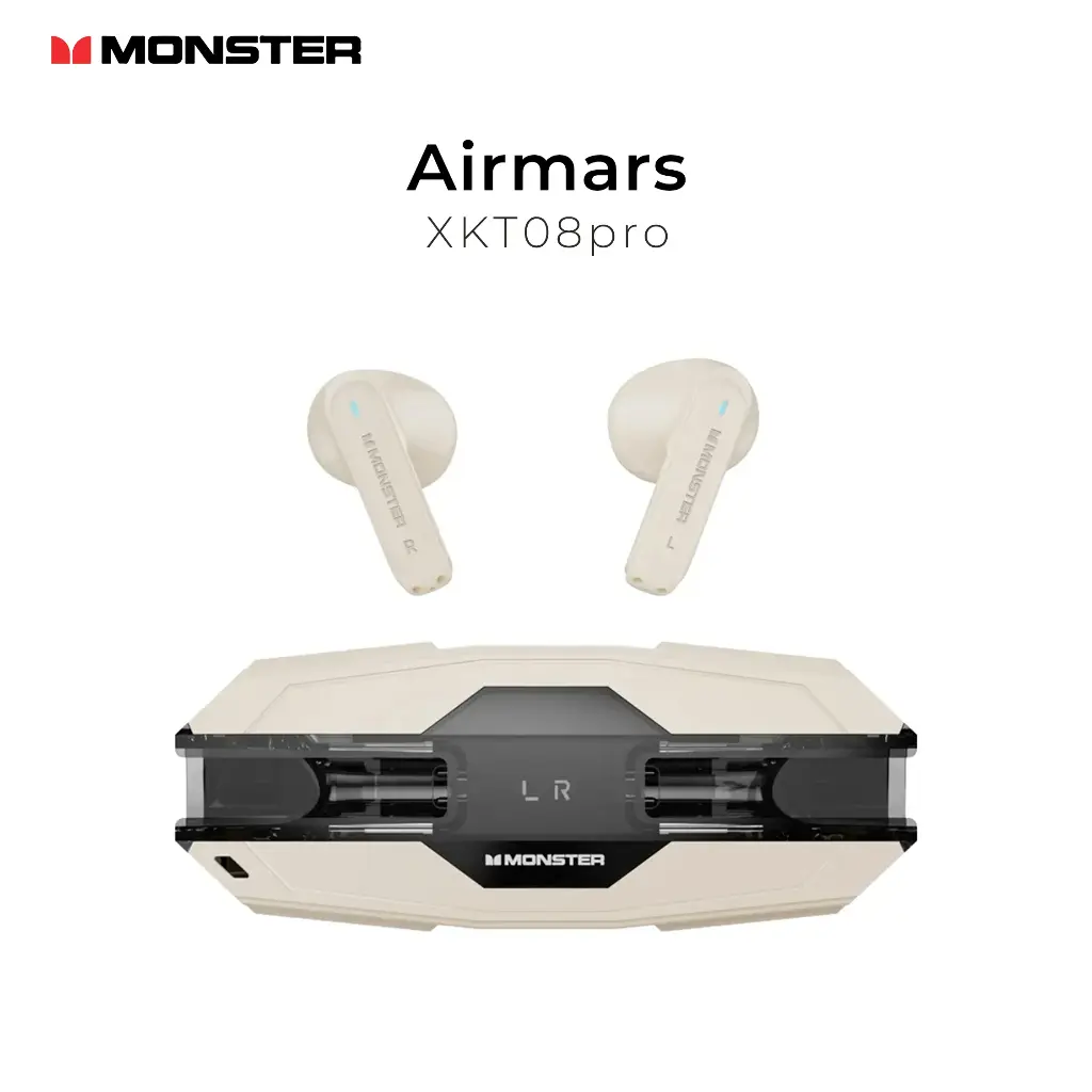Monster Airmars XKT08 Pro Wireless Gaming Headphone (Beige) – Stylish Cool Design with Bluetooth 5.3, HD Calls, ENC Noise Reduction Microphone, Intelligent Touch Control