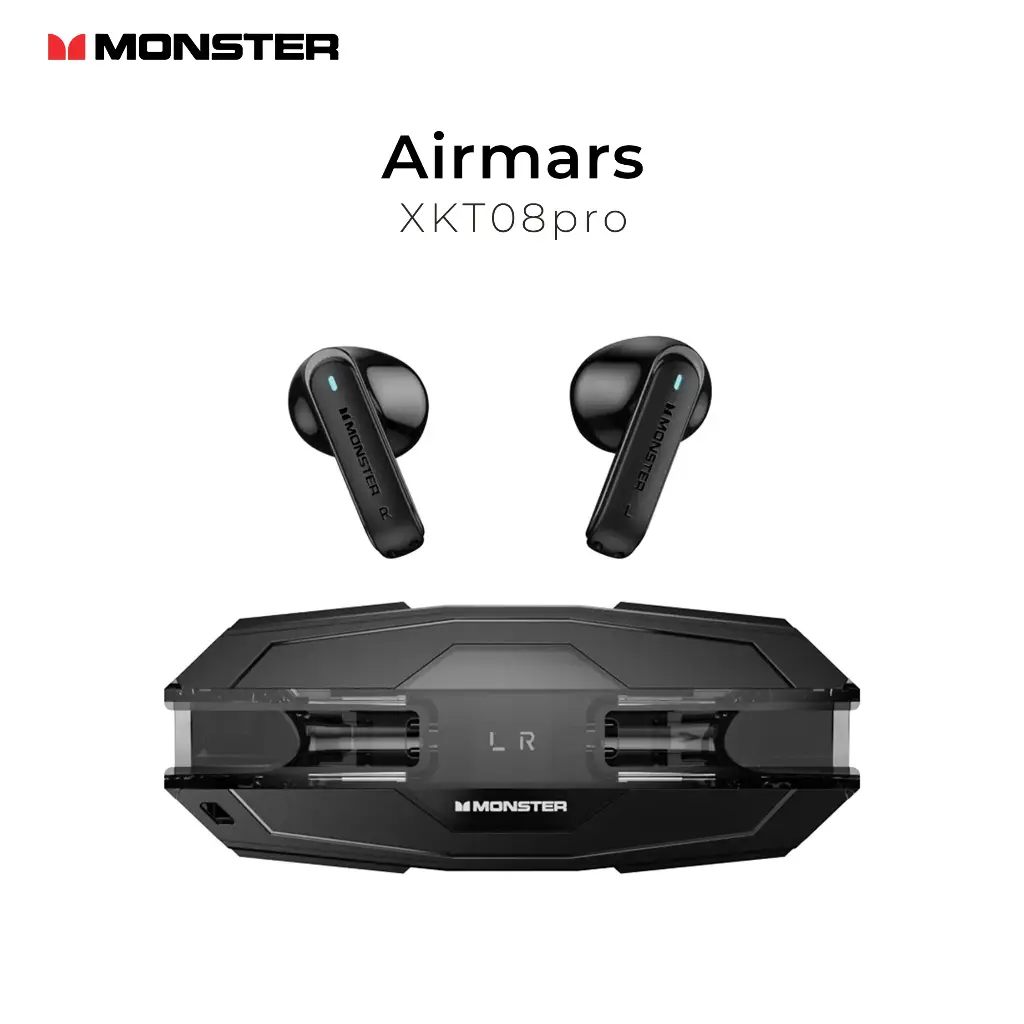 Monster Airmars XKT08 Pro Wireless Gaming Headphone (Black) – Stylish Low-Latency Bluetooth 5.3 Gaming Earbuds with Cool Design, HD Calls, Intelligent Touch Control