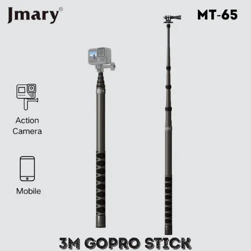 Jmary MT-65 3M Carbon Fiber GoPro Stick – Ultra-Long 3 Meter Extendable Selfie Stick for Action Cameras | Lightweight 0.24kg | Foldable & Portable | Includes Tripod, Mount & Carry Bag