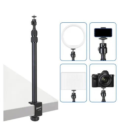 Jmary MT-49 Desk Mounting Stand – Adjustable 3-Section Foldable Arm for Smartphones, Cameras, and Accessories | 1/4" Screw Mount | Height Range 38.5–93.5cm