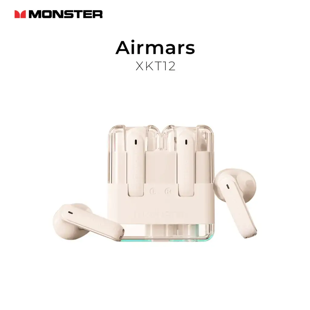 Monster Airmars XKT12 Beige Wireless Gaming Headphone – Cool Mechanic Appearance RGB Lighting Effect Dual Mic ENC Algorithm for Clear Calls Low Latency Mode for Gaming