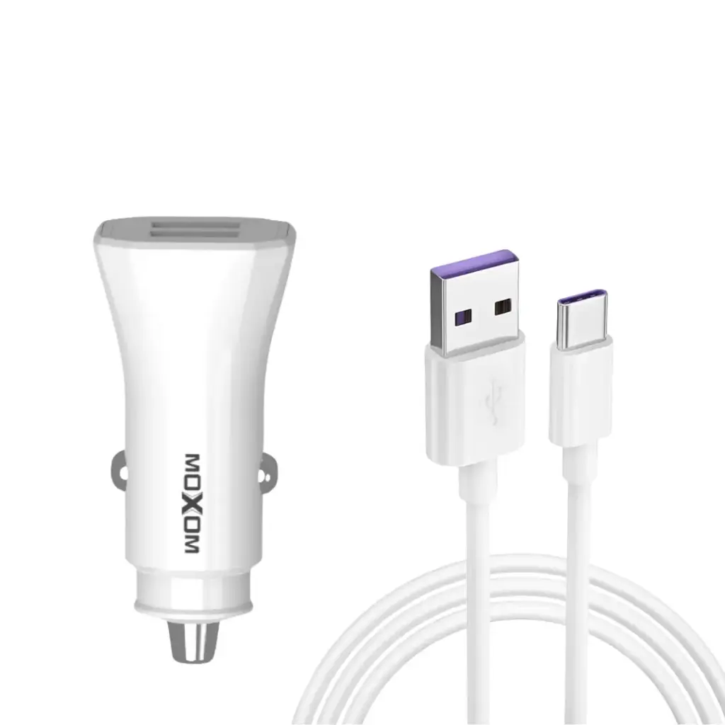 Moxom MX-VC31 3A High-Speed Car Charger Triple Connector Cable (Micro USB + Lightning + Type-C) Fast Charging 5V 3A Output Universal Compatibility Compact & Durable In-Car Adapter