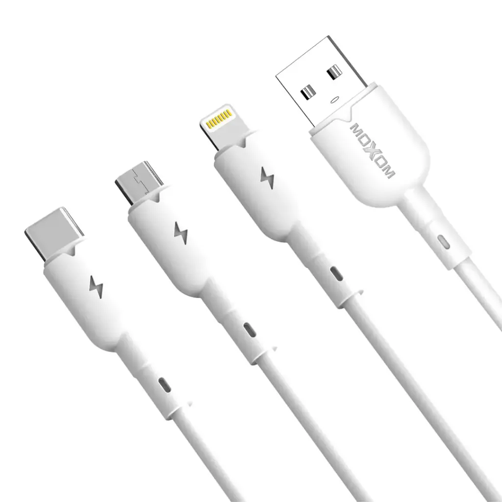 MOXOM MX-CB183 USB 3A Fast Charging & Data Cable High-Speed USB-A to Micro USB/Type-C/Lightning (Variant Dependent) 1-Meter Durable Cable