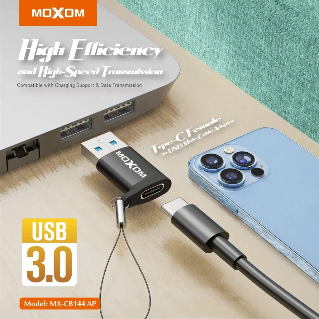 MOXOM MX-CB144 OTG Adapter Type-C Female to USB 3.0 Male Converter High-Speed Data Transmission Plug-and-Play Connector for Flash Drives, Keyboards, Smartphones & More