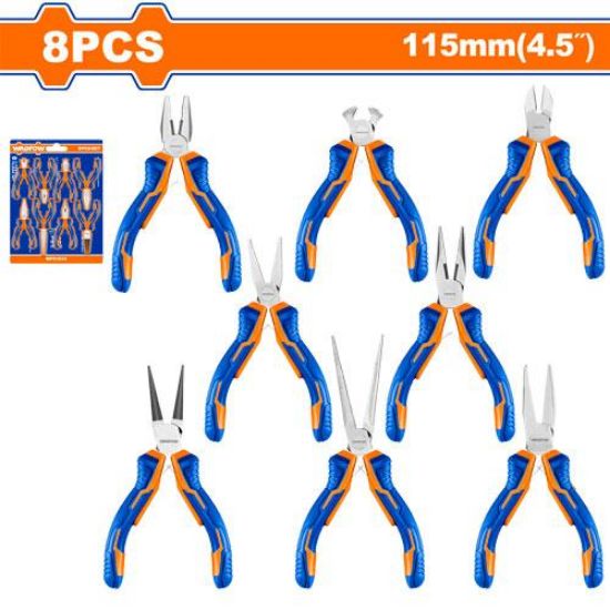8-Piece Mini Pliers Set 4.5" – Precision Tool Kit Including Combination, Diagonal Cutting, End Cutting, Long Nose, Flat Nose, Bent Nose, Round Nose & Needle Nose Pliers
