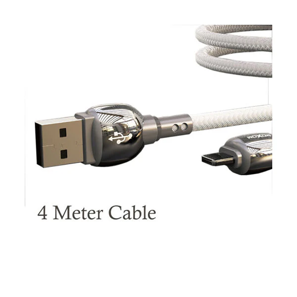 MOXOM MX‑CB44 Extra‑Long 4 m Fast‑Charge Cable Braided Fabric USB to Type‑C / Lightning (Black) Zinc‑Alloy Metal Heads QC 3.0 / QC 4.0 2.4 A Real Output 480 Mbps High‑Speed Data Sync