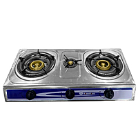 Happy Home HH3 Stainless Steel 3-Burner Gas Stove – Heavy-Duty & Portable Triple Burner Gas Cooker for Home, Kitchen, Outdoor, and Commercial Cooking