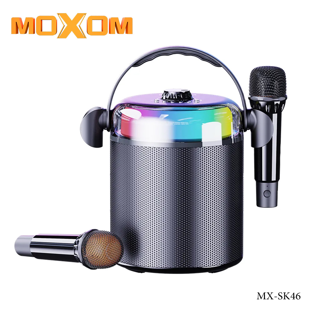 MOXOM MX-SK46 Wireless Bluetooth Speaker with Dual Microphones – Powerful Sound System for Karaoke, Music Playback, and Events – Includes Power Adapter