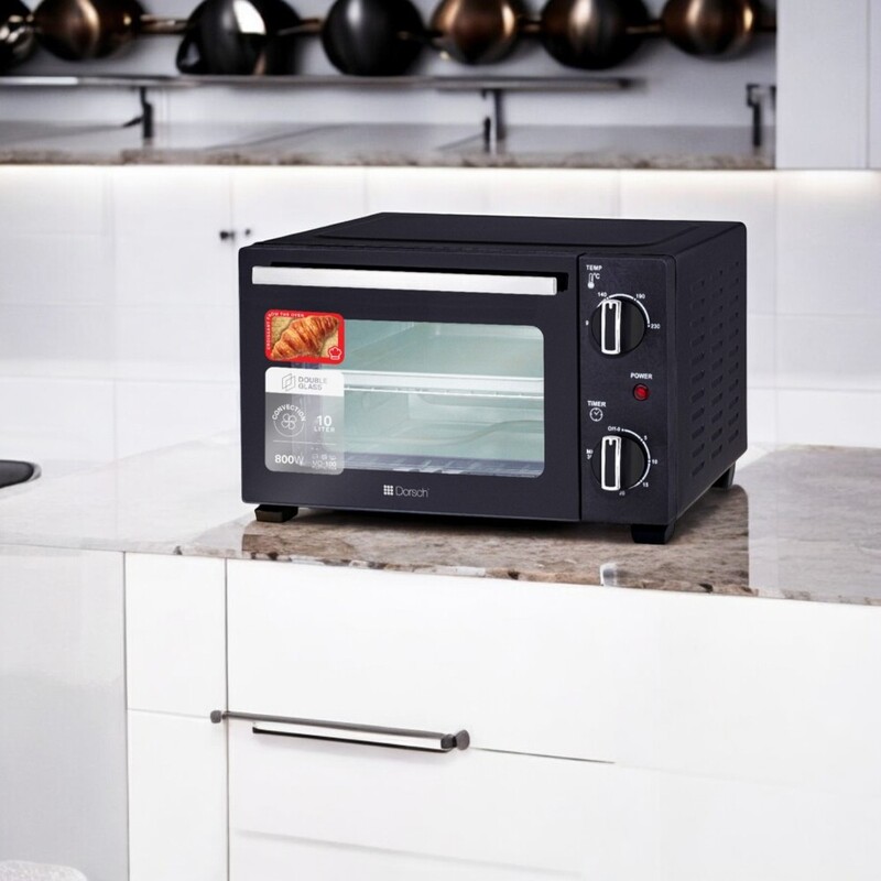 Dorsh 10L Compact Electric Oven DH-07855 with Adjustable Temperature Control, Timer, and Bake, Toast & Broil Functions – Ideal for Small Kitchens, Dorms & Offices Dorsh 10L Compact Electric Oven DH-07855 with Adjustable Temperature Control, Timer, and Bake, Toast & Broil Functions – Ideal for Small Kitchens, Dorms & Offices