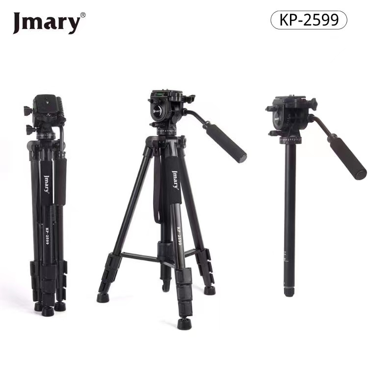 Jmary KP-2599 Professional Hydraulic Head Tripod – Heavy-Duty Aluminium Tripod Stand for DSLR Cameras & Smartphones, 4-Section Adjustable Legs, Max Height 165cm