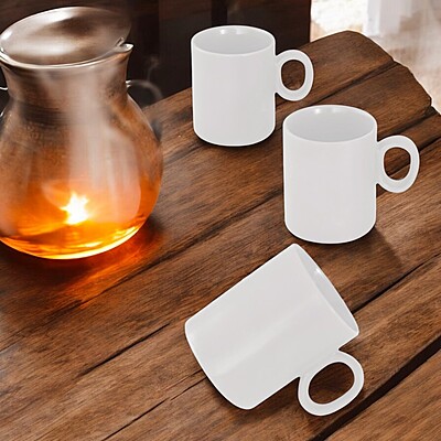 Van Well MIKA Porcelain Off-White Large Coffee Cups – Set of 3 (Ø 8.5 cm, 410 ml) – Elegant and Modern Porcelain Mugs for Coffee, Tea, and Hot Beverages