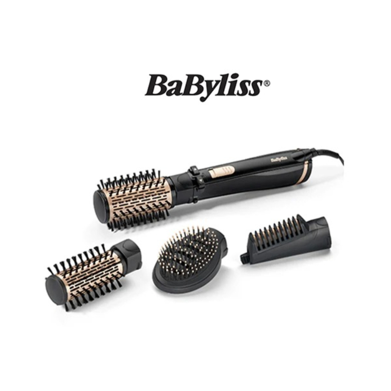 BaByliss Flawless Hair 1000W Rotating Brush AS964E – Professional Hot Air Styler with 4 Interchangeable Attachments, Ionic Technology & Ceramic Coating for Volume