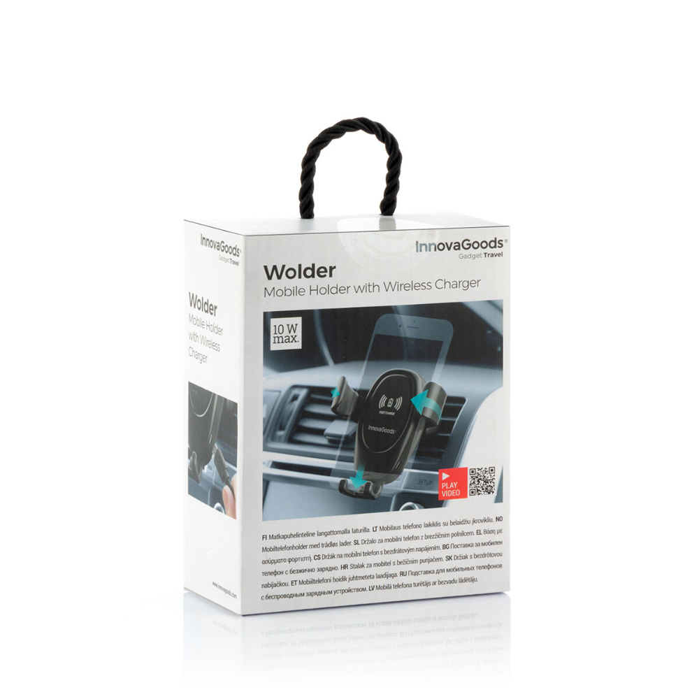 InnovaGoods Mobile Phone Holder With Wireless Charger For Cars Wolder, V0103067, Suitable for most smartphones that support wireless charging (usually from 4.7 to 6.9 inches)