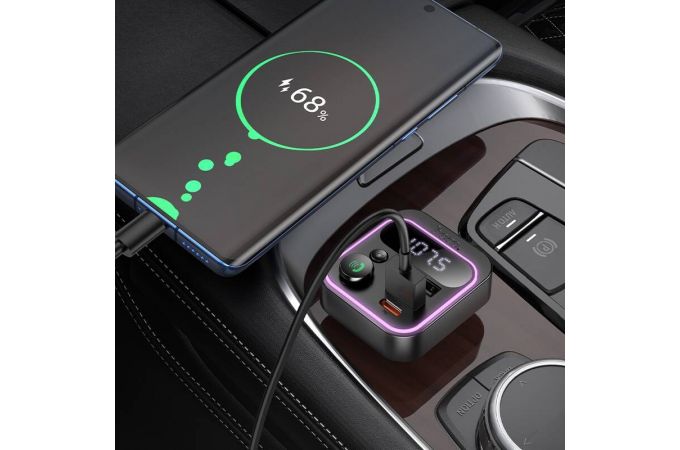 Hoco E85 Tiger Car Bluetooth FM Transmitter – PD20W + QC3.0 Fast Charging, Bluetooth 5.4, Built-in Display, USB Interface, Wide FM Frequency Range (87.5–108 MHz), Plug & Play via Cigarette Lighter